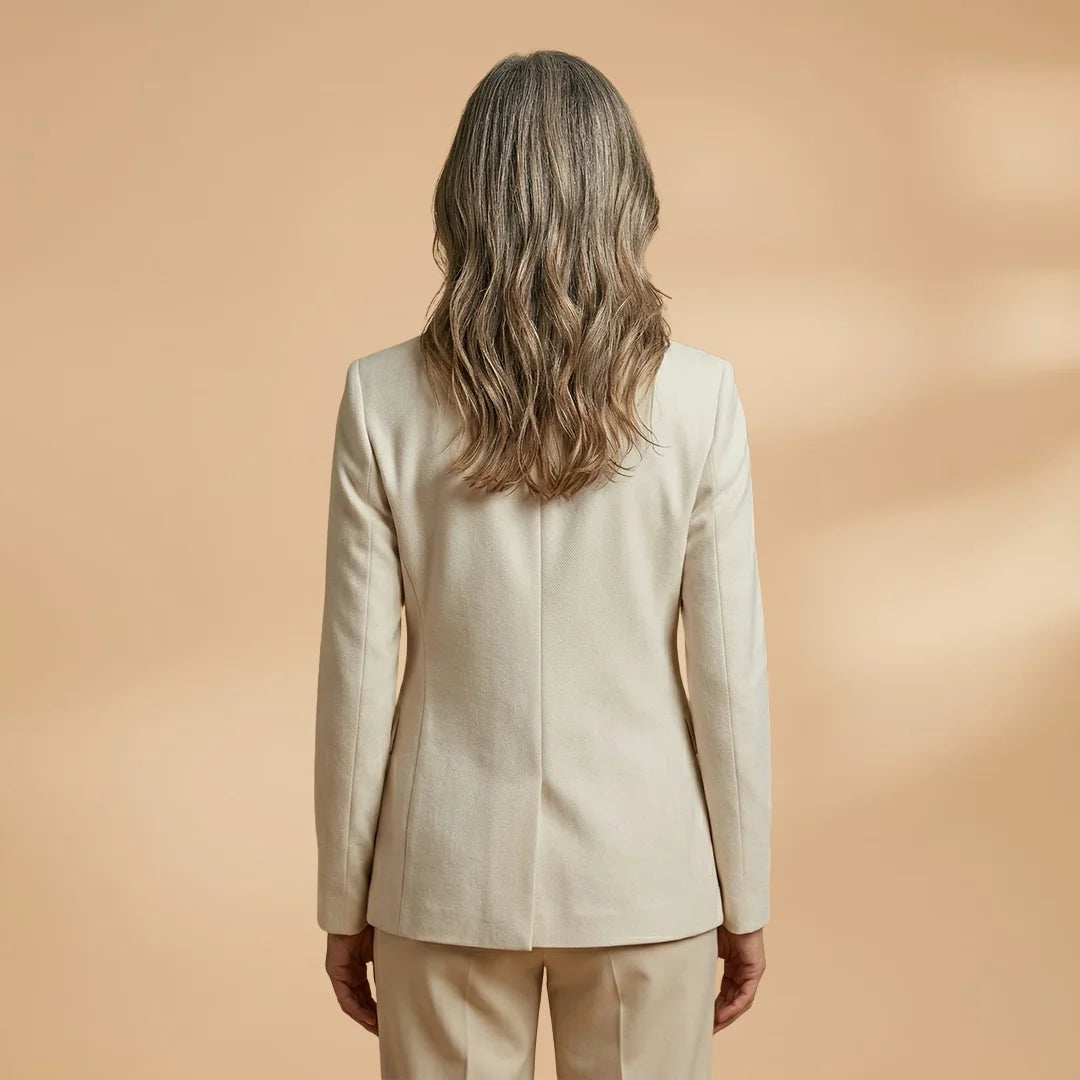 White Women's Single-Button Blazer — Harper Professional Tailored Flap Pocket - Back Detail