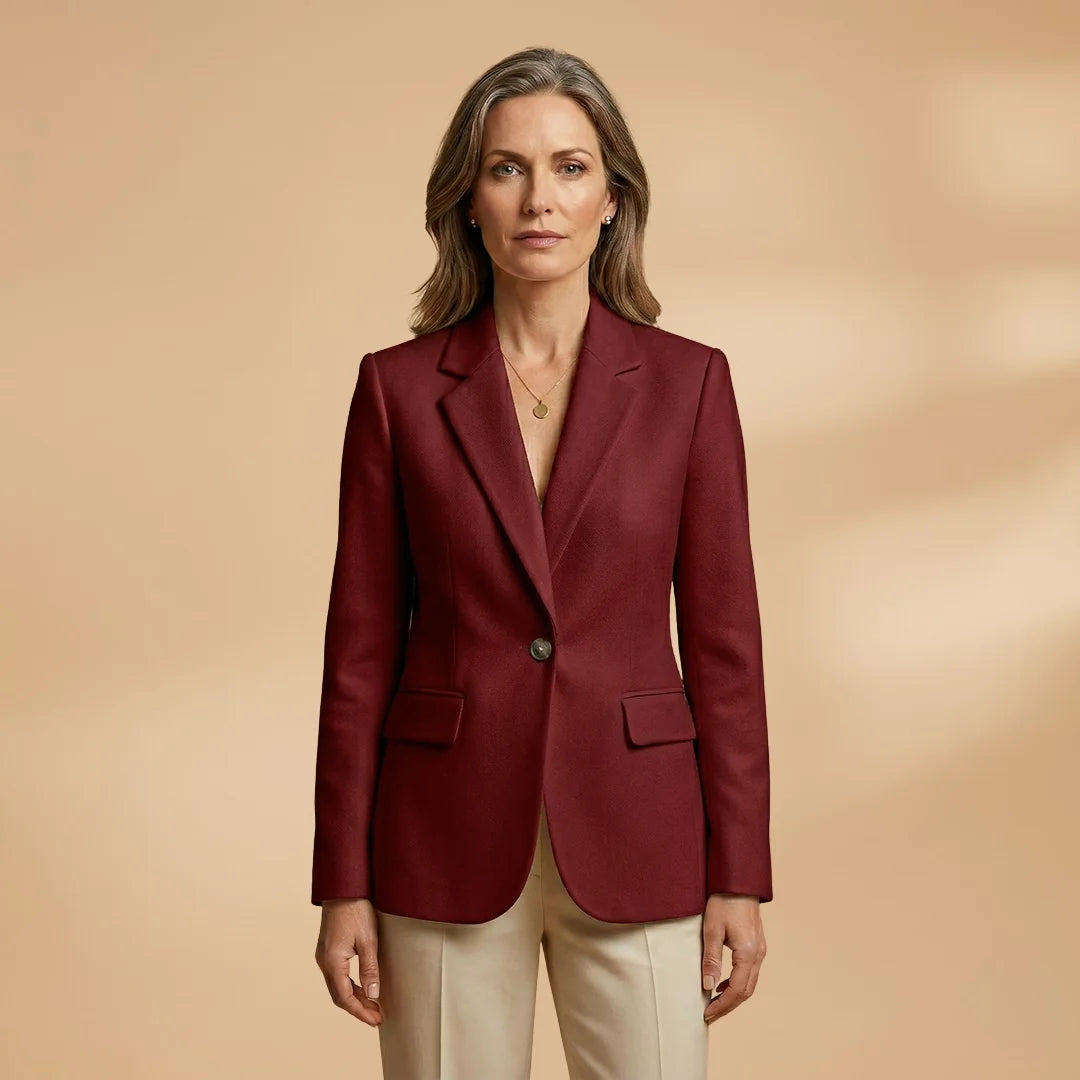 Wine Women's Single-Button Blazer — Harper Professional Tailored Flap Pocket - Red Front Professional