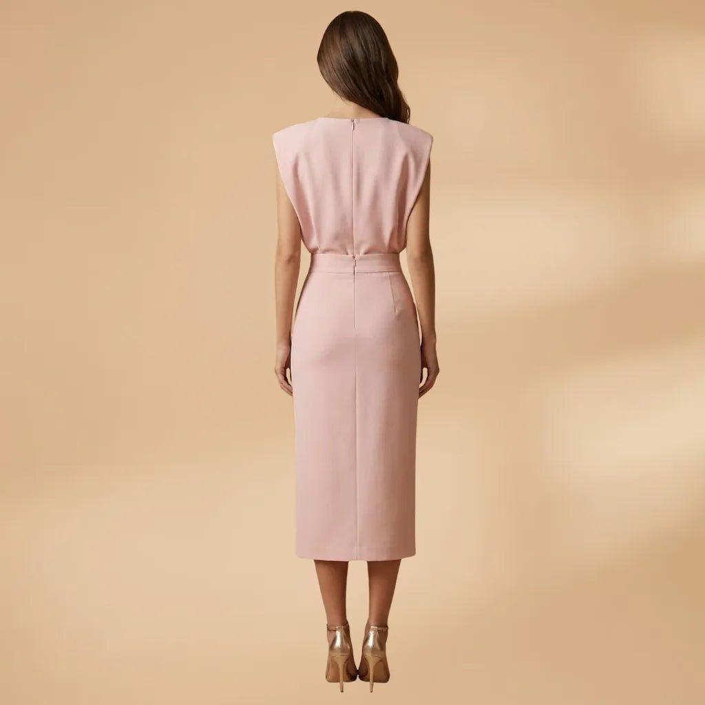 Emma | Sleeveless Button Front Midi Dress - Light Pink - 4