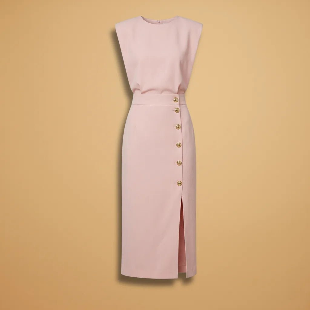 Emma | Sleeveless Button Front Midi Dress - Light Pink - 1