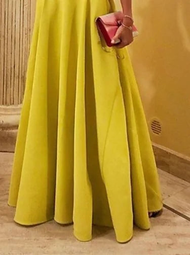 Yellow Women's Sleeveless Evening Dress — Aurora A-Line Formal Floor-Length - Skirt Detail