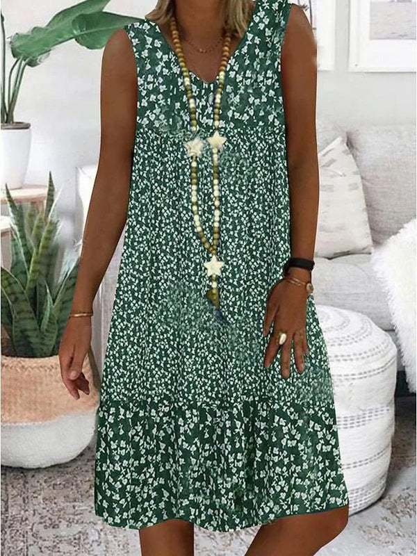 Esme | Chic Sleeveless V - Neck Floral Print Midi Dress - Green - 1