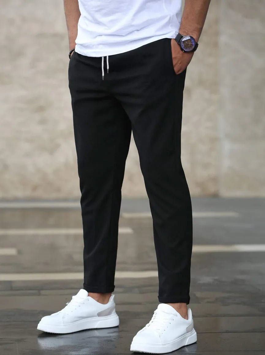 Freya | Stylish Slim Fit Pants with Drawstring Detail - Black - 8