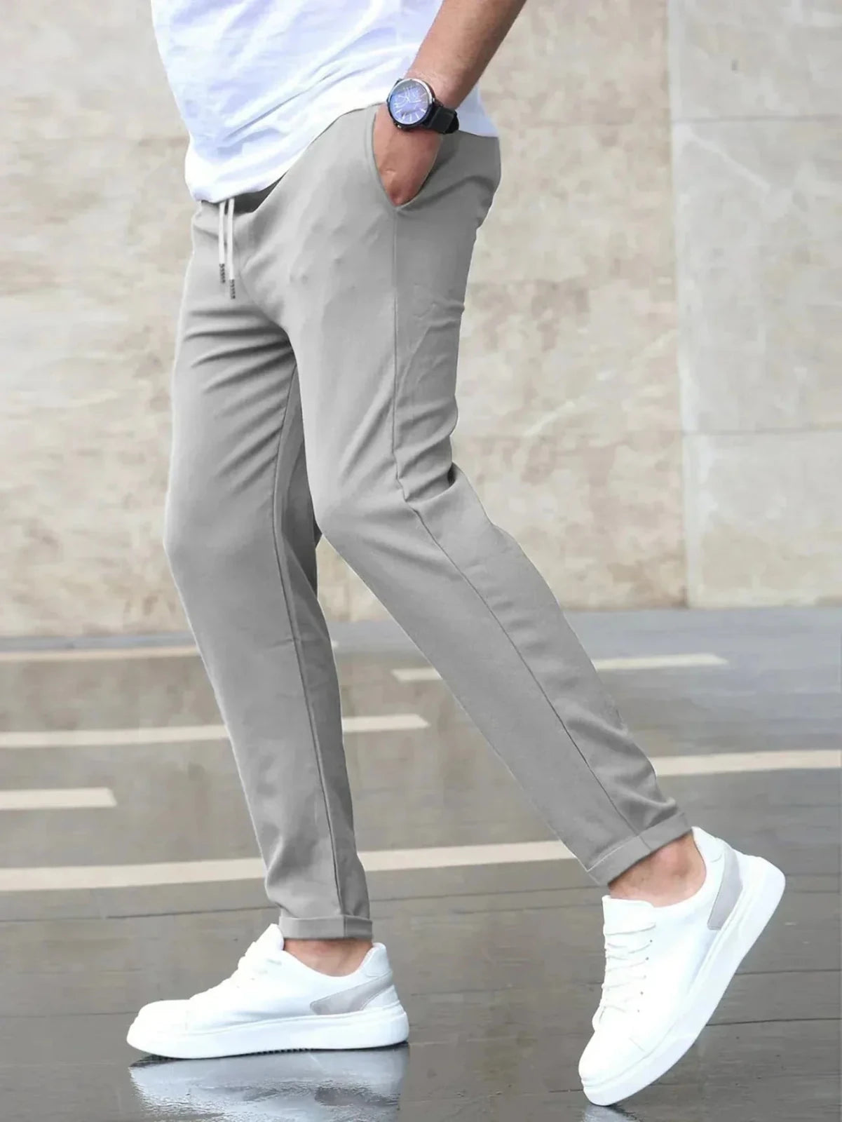 Freya | Stylish Slim Fit Pants with Drawstring Detail - Gray - 2