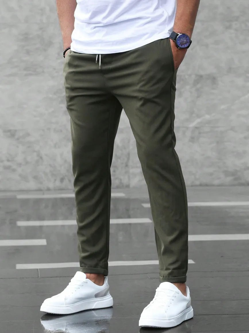 Freya | Stylish Slim Fit Pants with Drawstring Detail - Military Green - 9