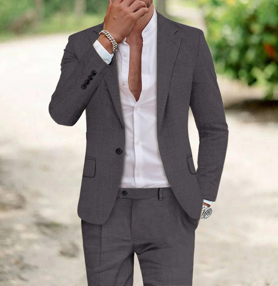 Dark Gray Men's Slim Fit Two Piece Suit - Lifestyle Pose