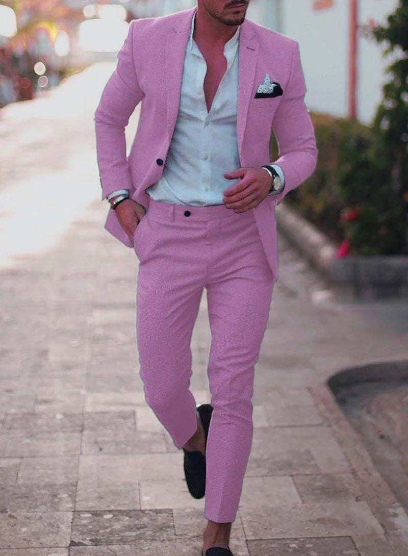 Purple Men's Slim Fit Two Piece Suit - Street Style