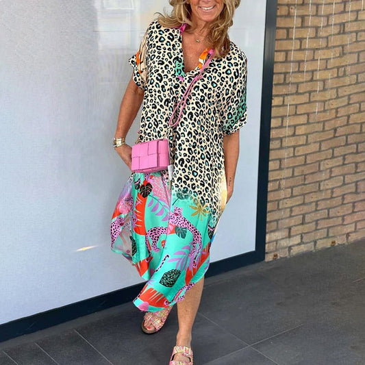 Maudine™ | Casual Korte Mouwen Jurk met Luipaardprint