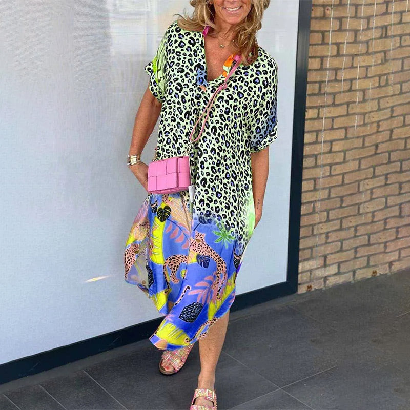 Maudine™ | Casual Korte Mouwen Jurk met Luipaardprint