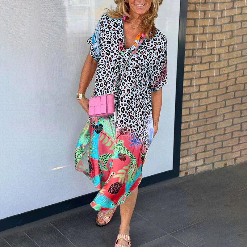 Maudine™ | Casual Korte Mouwen Jurk met Luipaardprint