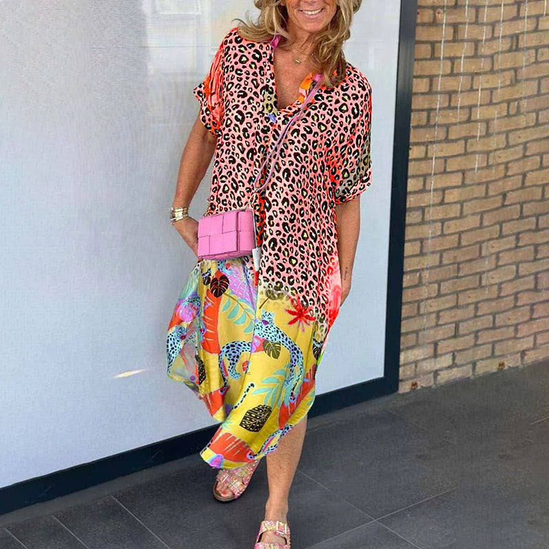 Maudine™ | Casual Korte Mouwen Jurk met Luipaardprint