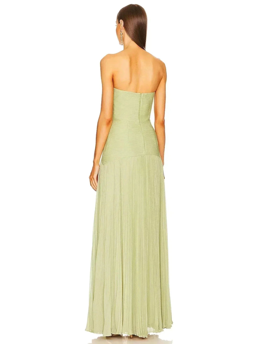 Light Green Women's Strapless Pleated Wedding Guest Dress — Jessa Formal Elegant - Back Pose