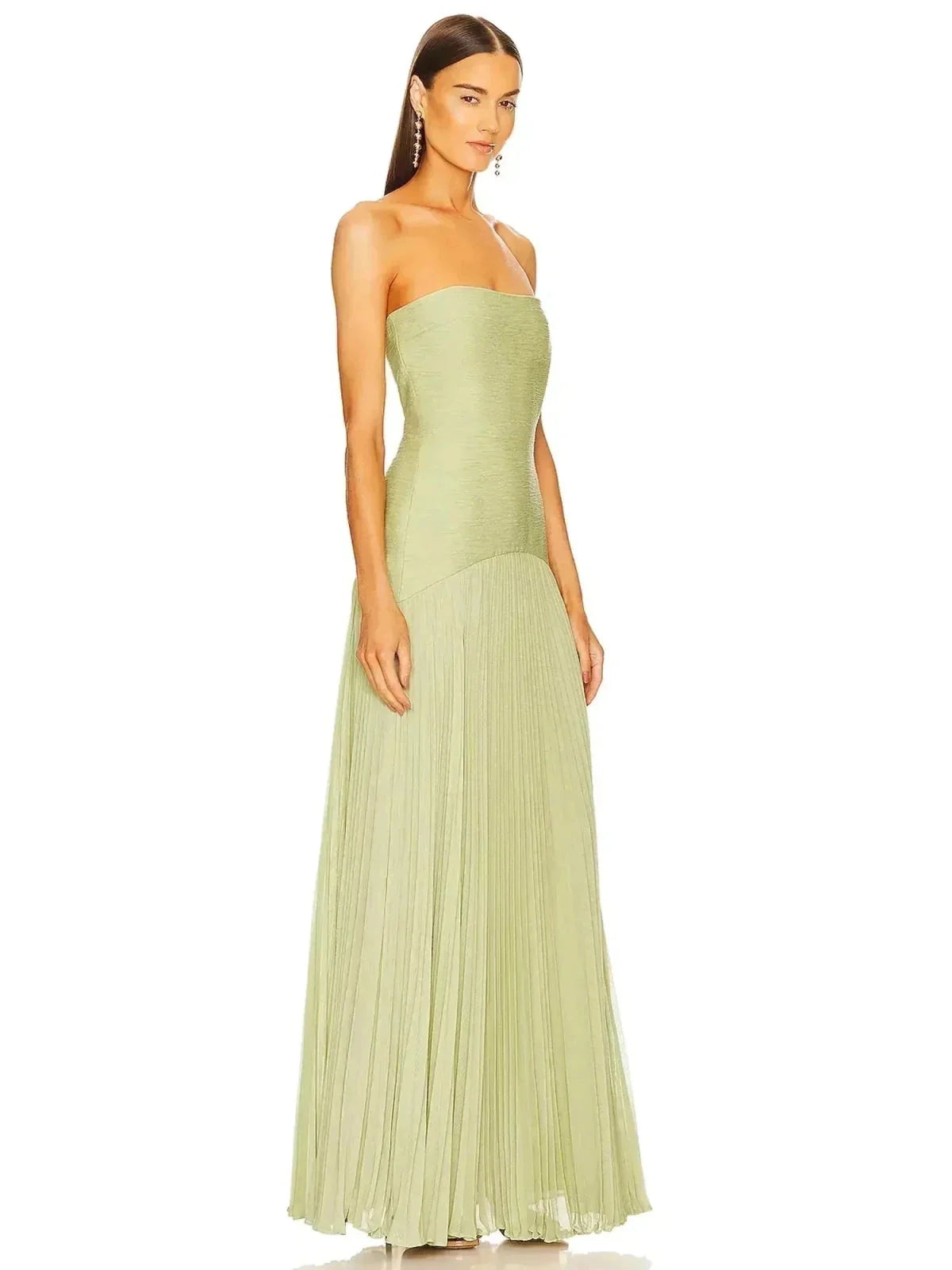 Light Green Women's Strapless Pleated Wedding Guest Dress — Jessa Formal Elegant - Side Angle