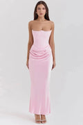Women's Strapless Ruched Midi Dress — Violetta Bustier Wedding Guest