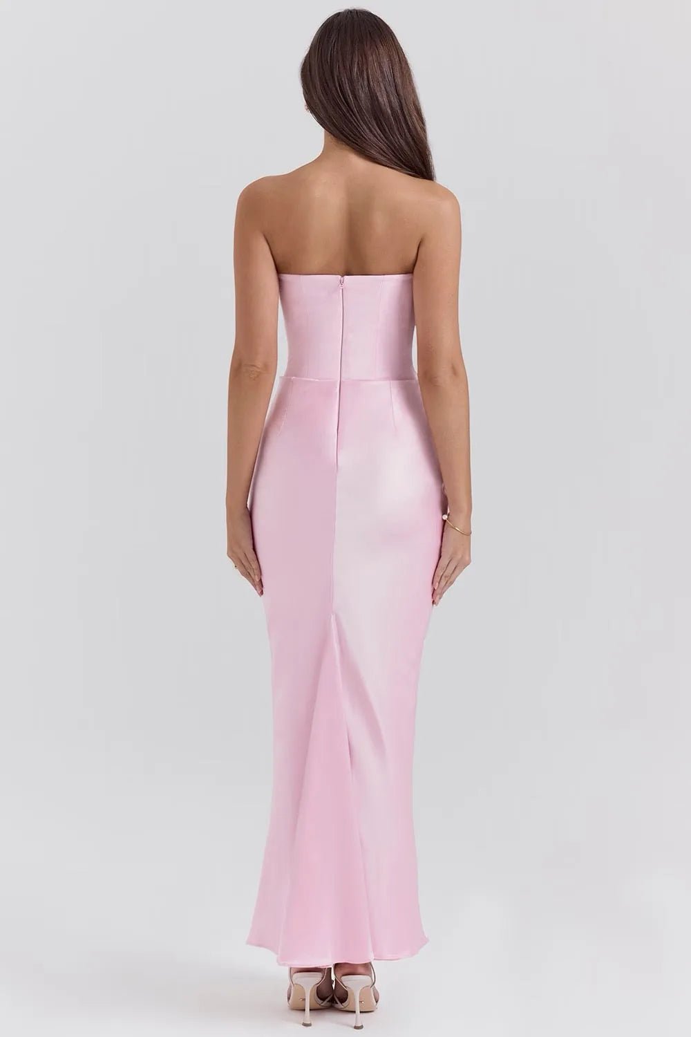 Ruby | Elegant Strapless Satin Maxi Dress with Sweetheart Neckline - Light Pink - 5