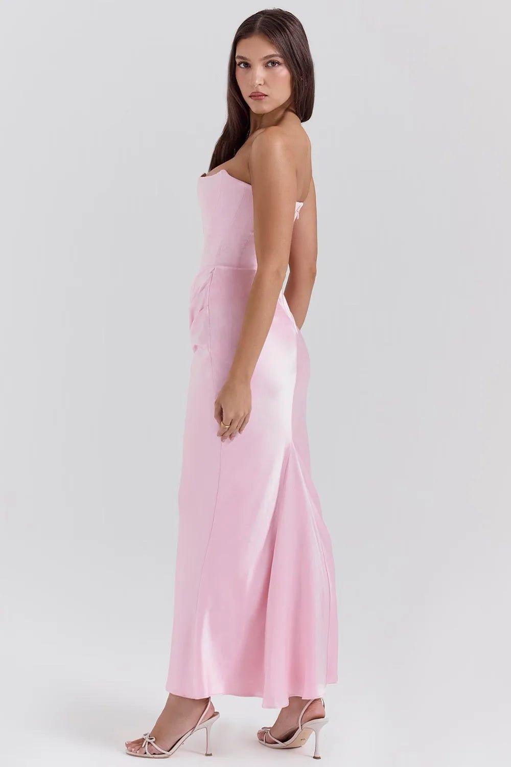 Ruby | Elegant Strapless Satin Maxi Dress with Sweetheart Neckline - Light Pink - 6