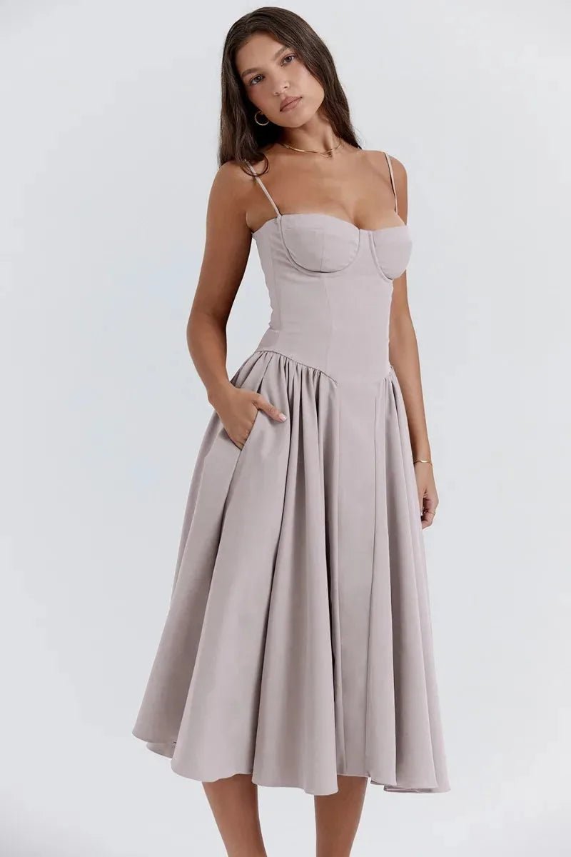 Mia | Elegant Bustier Fit and Flare Dress with Corset Detail - Light Gray - 20
