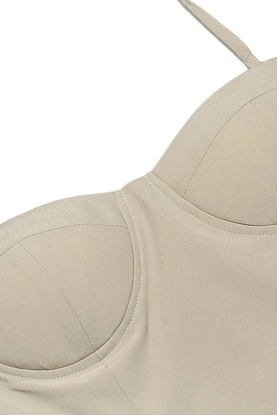 Camille | Elegant Bustier Midi Dress With Sweetheart Neckline - Beige - 3