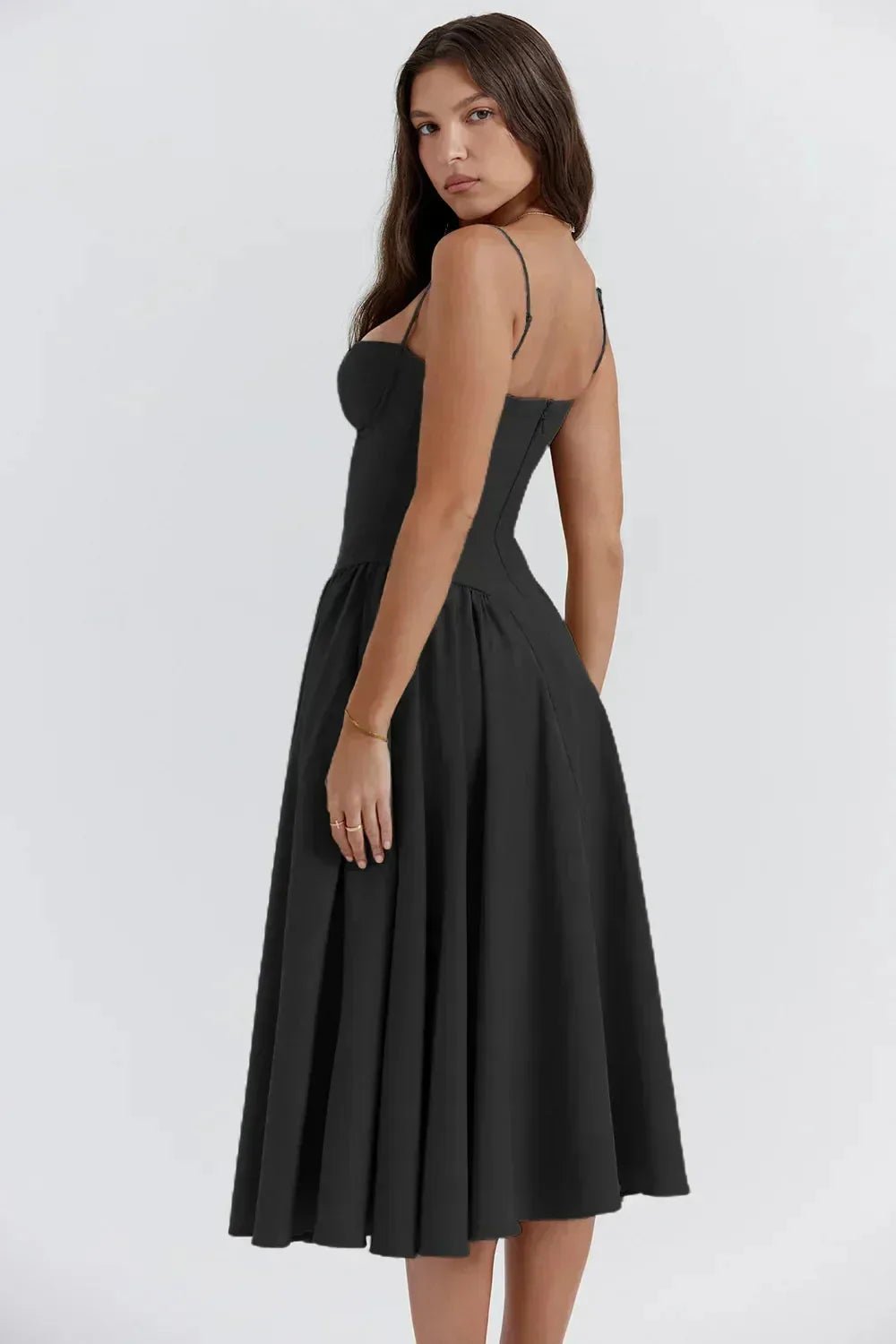 Vivienne | Elegant Structured Bustier Midi Dress - Black - 11