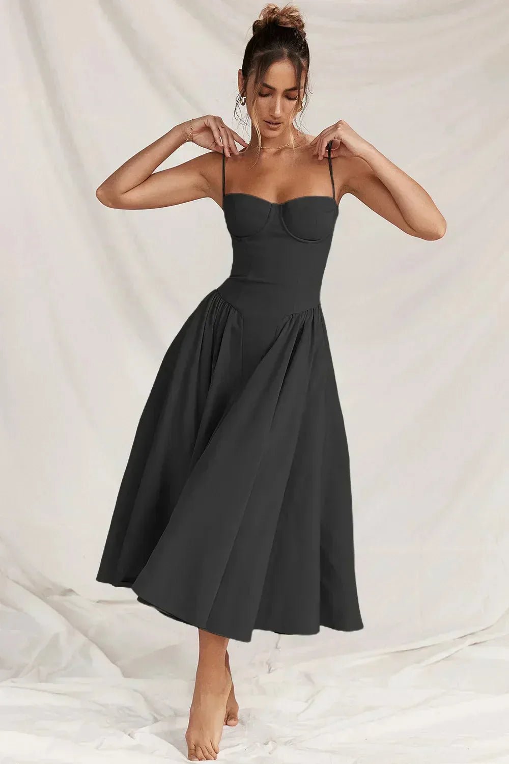Vivienne | Elegant Structured Bustier Midi Dress - Black - 10