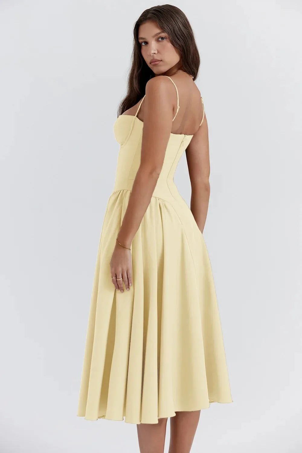 Vivienne | Elegant Structured Bustier Midi Dress - Cream - 15
