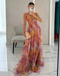 Women's Summer Wedding Guest V-Neck Maxi Dress — Fleur Tie Detail Flowy