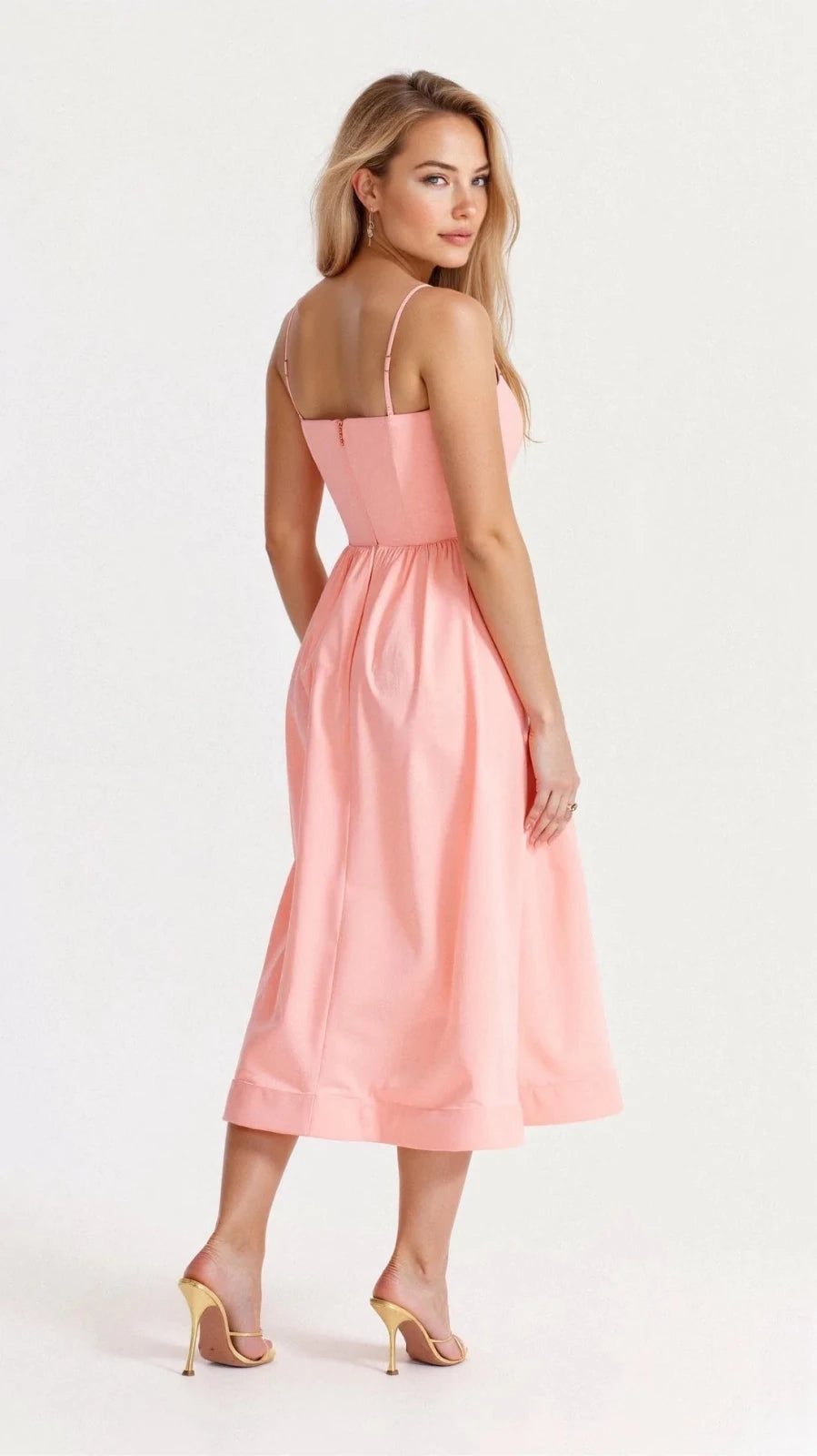 Lily | Elegant Sweetheart Midi Dress with Thin Straps - Light Blue - 2