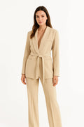 Women's Tailored Blazer Suit with Wide-Leg Pants — Sable Belted Two-Piece