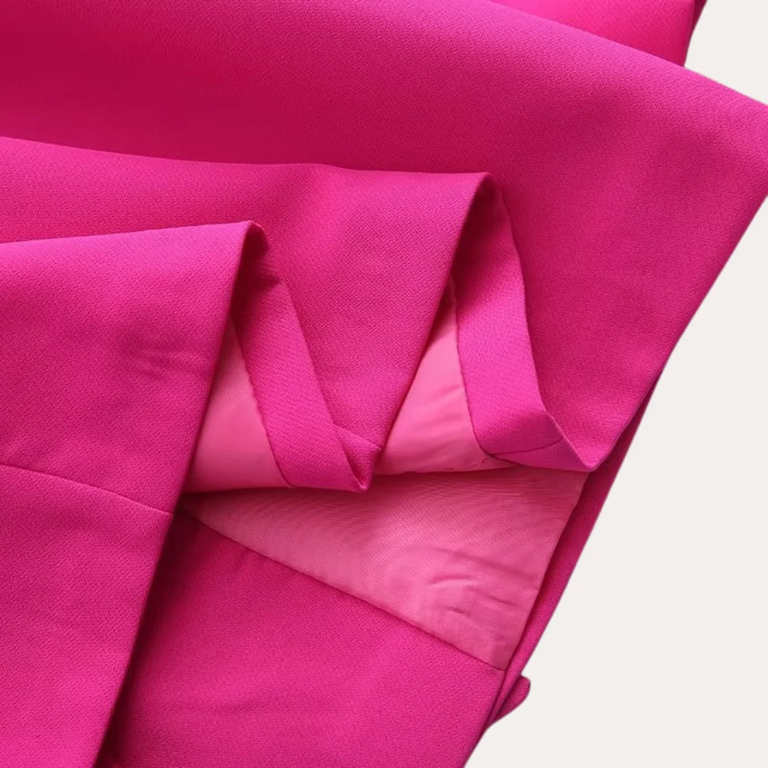 Pink Women's Tailored Blazer Suit with Wide-Leg Pants — Sable Belted Two-Piece - Fabric Detail