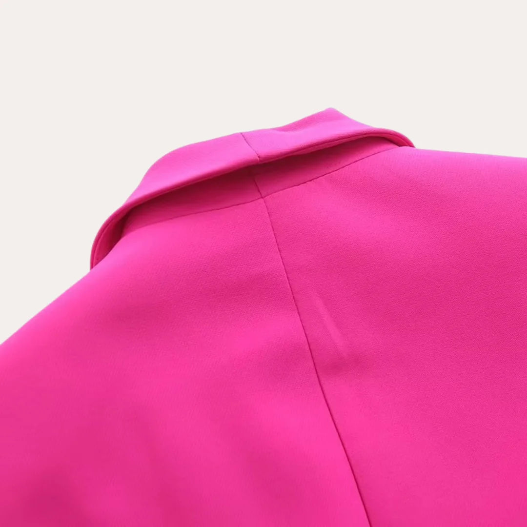 Pink Women's Tailored Blazer Suit with Wide-Leg Pants — Sable Belted Two-Piece - Shoulder Detail