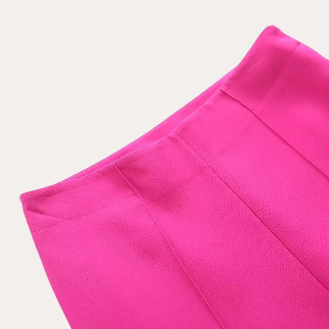 Pink Women's Tailored Blazer Suit with Wide-Leg Pants — Sable Belted Two-Piece - Waist Detail