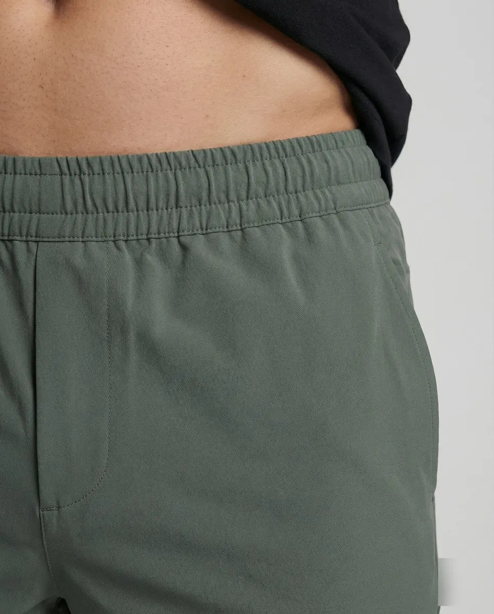 Military Green Tapered Men's Joggers with Elastic Waist - Waistband Detail