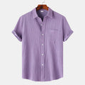 Men's Textured Linen Shirt — Delphine Short Sleeve Button-Front