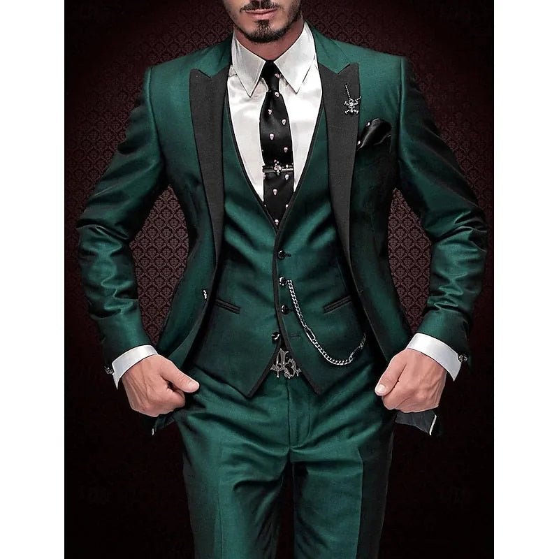 Rafael | Elegant Men's Three Piece Suit with Black Lapels - Green - 2