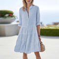 Women's Tiered Button-Down Shirt Dress — Sarah Striped Collared Long Sleeve