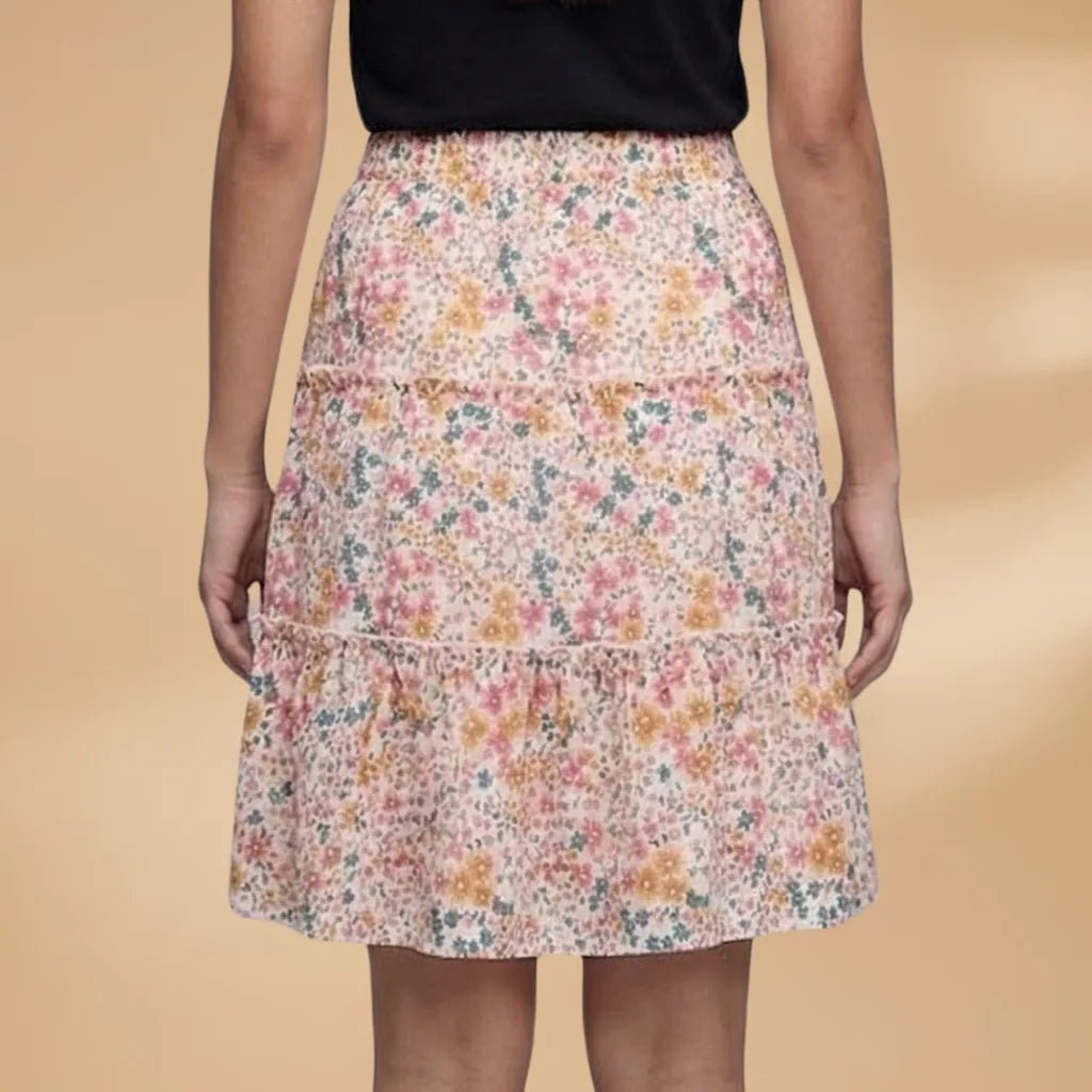 Isla | Floral Tiered Midi Skirt with Ruffled Hem - Floral - 5