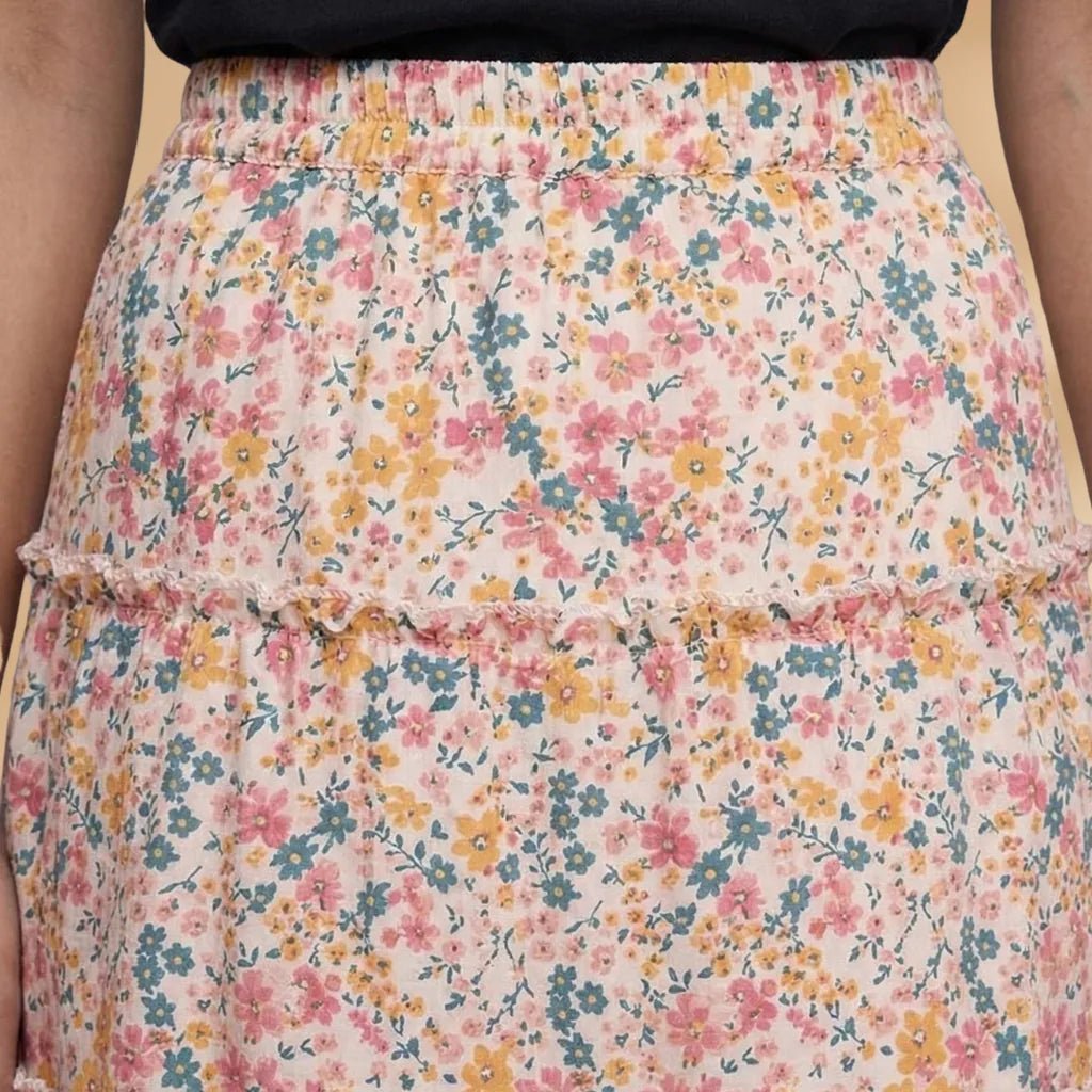 Isla | Floral Tiered Midi Skirt with Ruffled Hem - Floral - 6