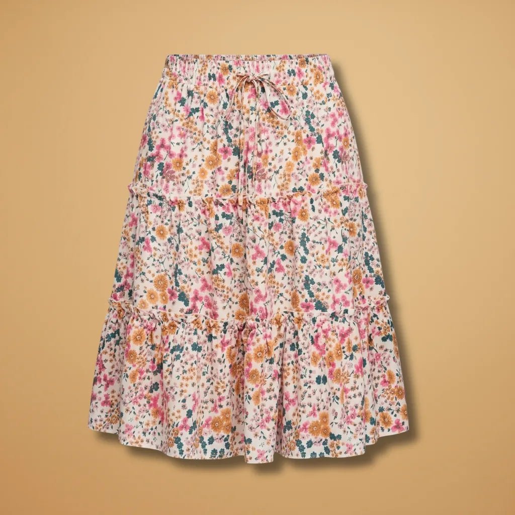 Isla | Floral Tiered Midi Skirt with Ruffled Hem - Floral - 1