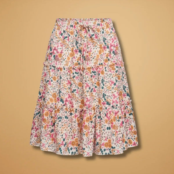 Isla | Floral Tiered Midi Skirt with Ruffled Hem - Floral - 1
