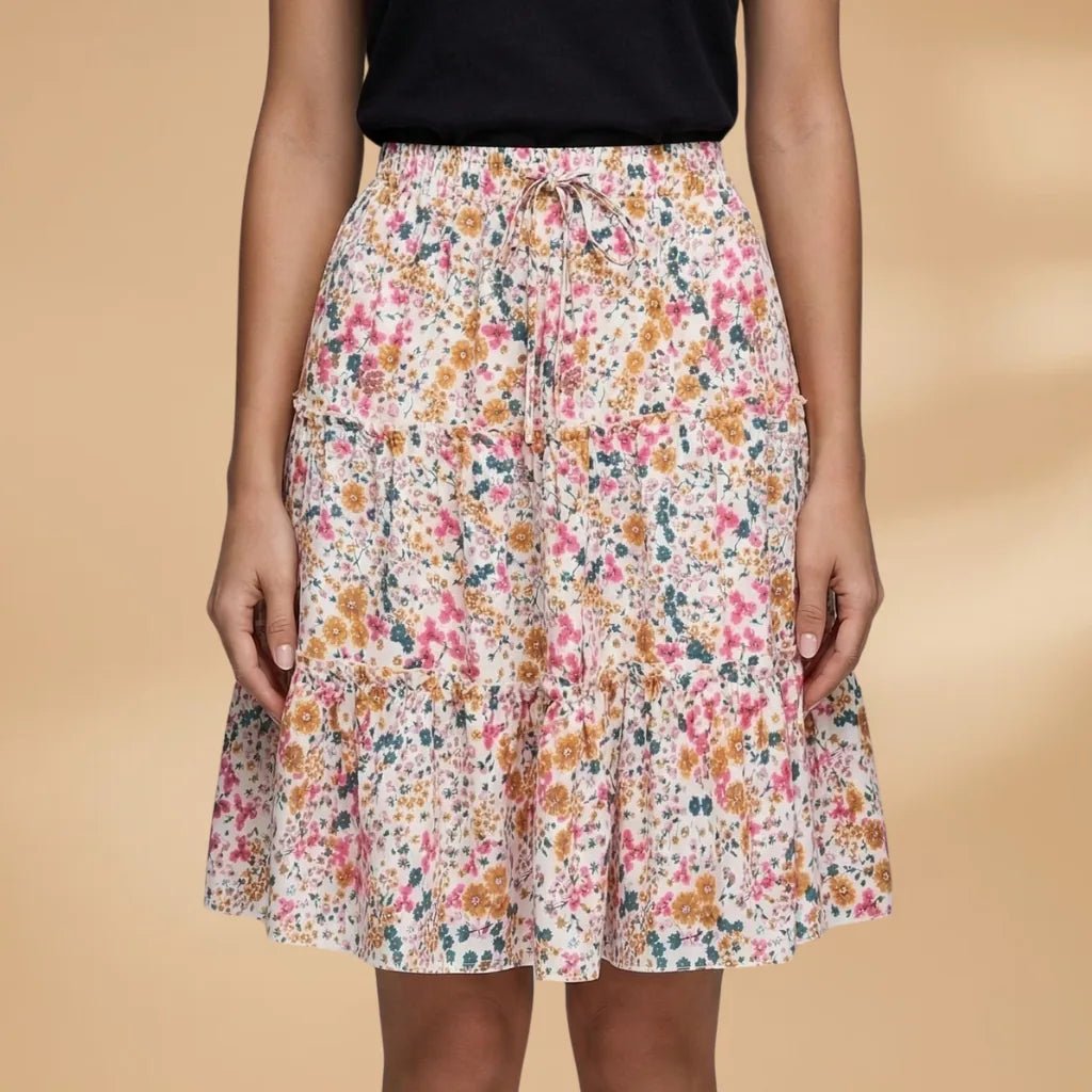 Isla | Floral Tiered Midi Skirt with Ruffled Hem - Floral - 2