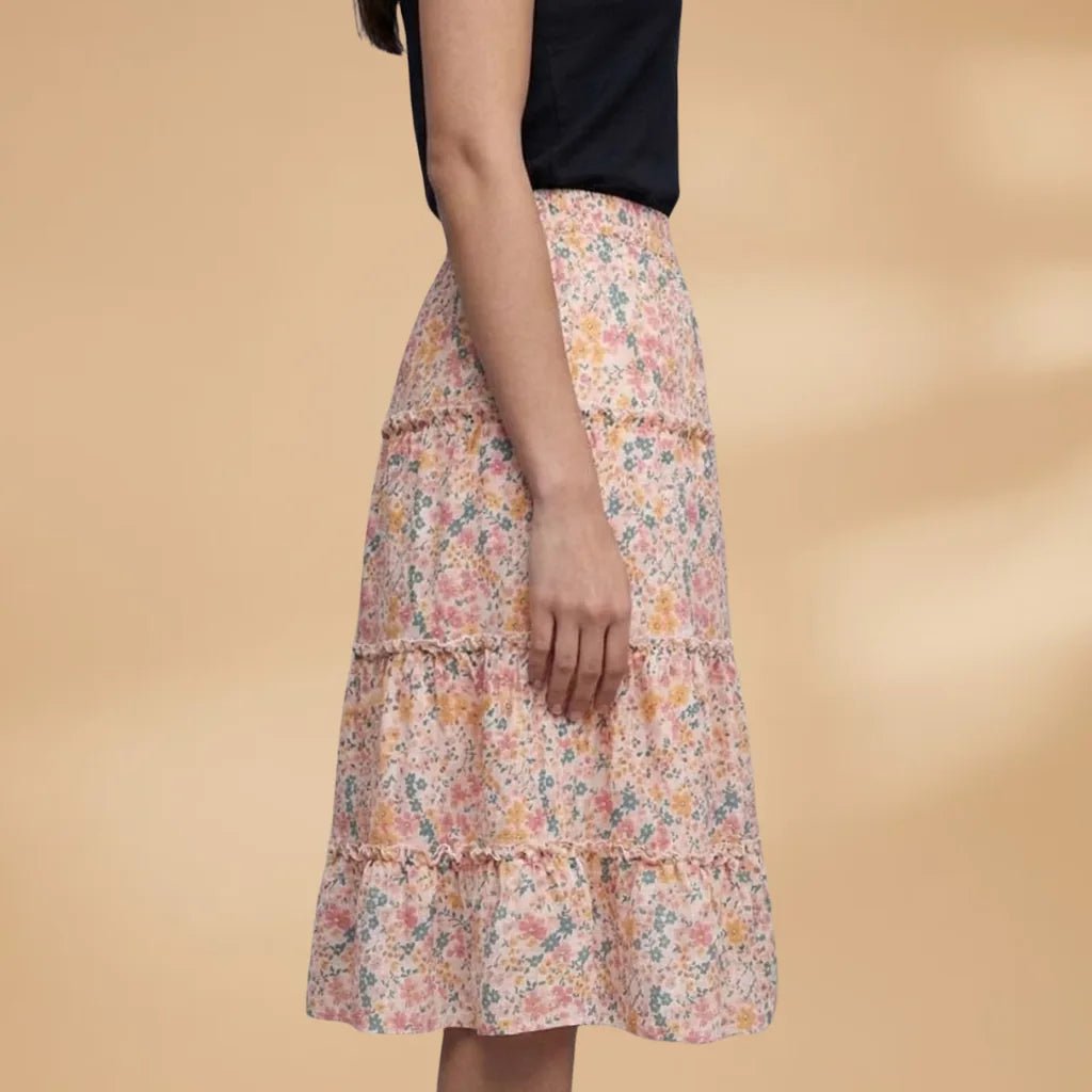 Isla | Floral Tiered Midi Skirt with Ruffled Hem - Floral - 3