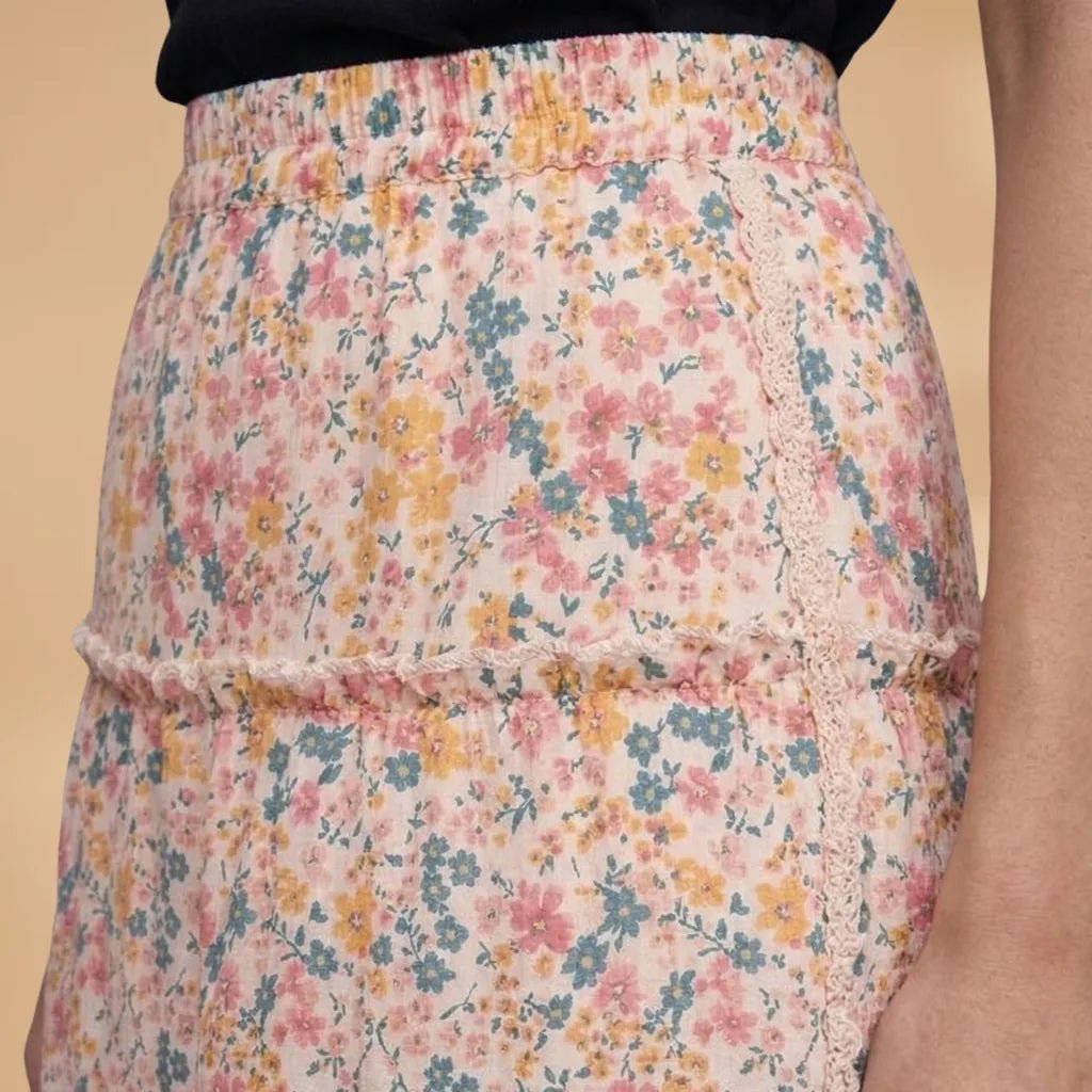 Isla | Floral Tiered Midi Skirt with Ruffled Hem - Floral - 7