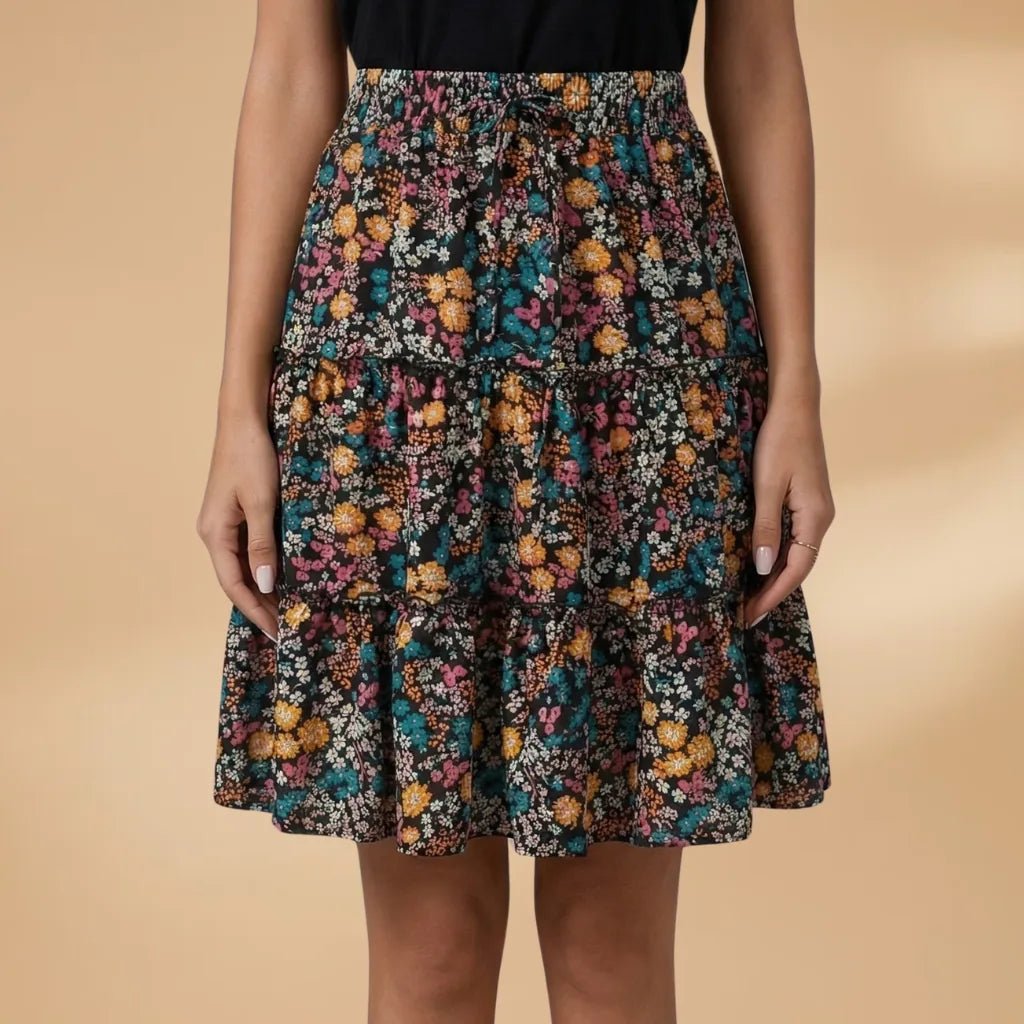 Isla | Floral Tiered Midi Skirt with Ruffled Hem - Multicolor - 8