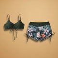 Women's Bikini Set with Tie-Front Top and High-Waisted Shorts — Skylar Tropical Floral