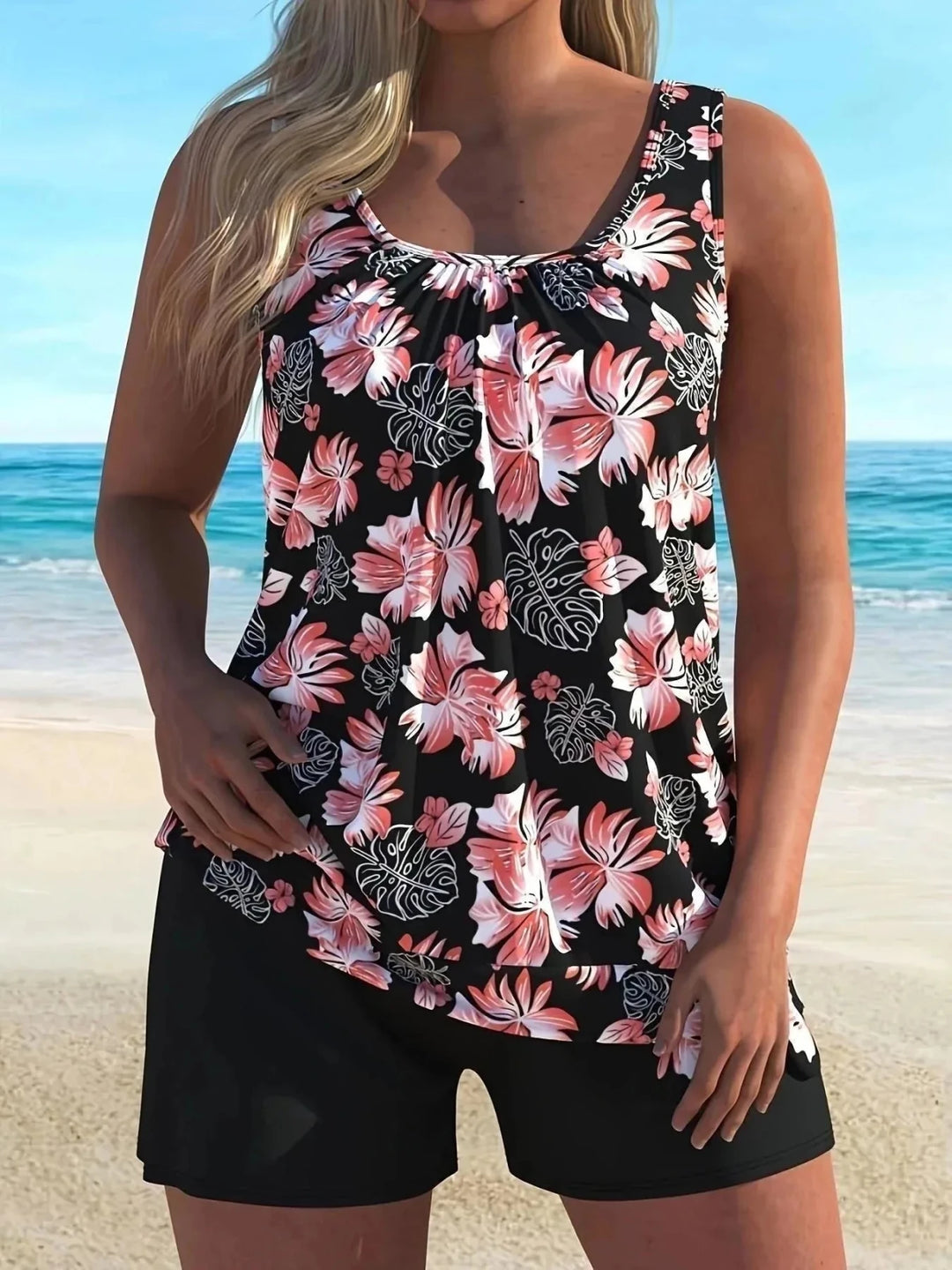 Lucy | Flattering Tropical Floral Tankini Set - Floral - 1