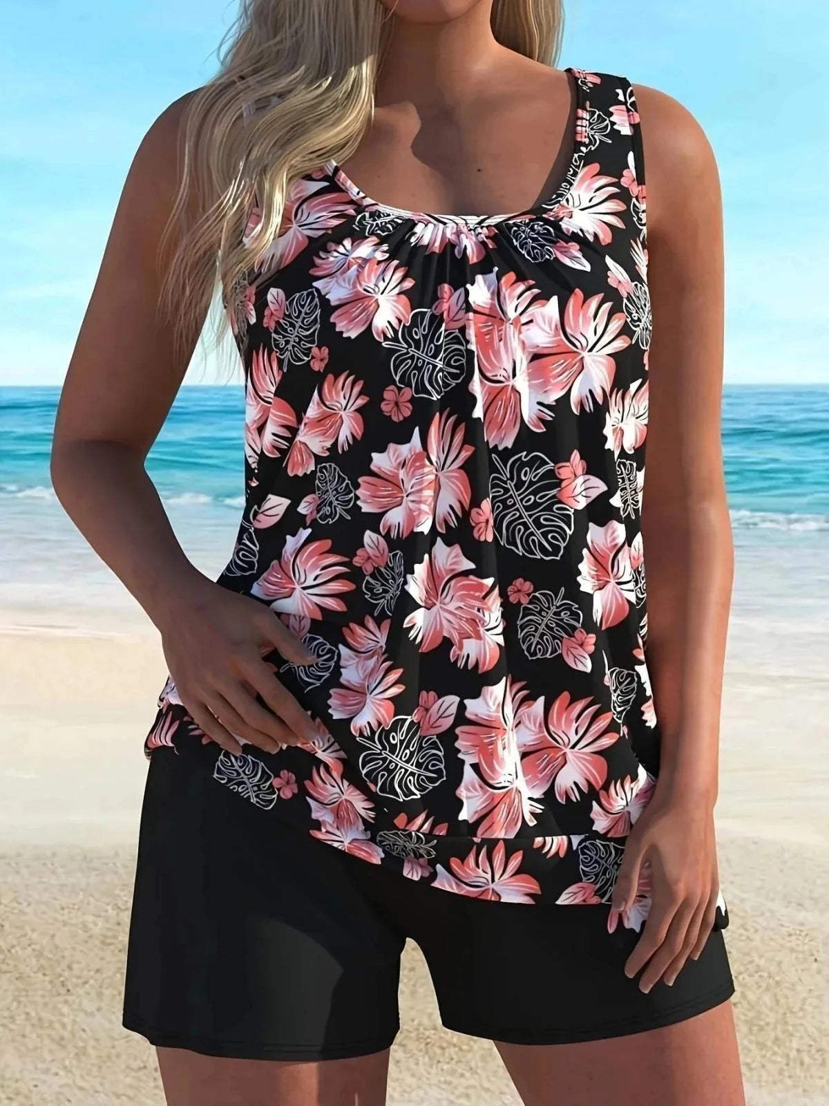 Lucy | Flattering Tropical Floral Tankini Set - Floral - 3