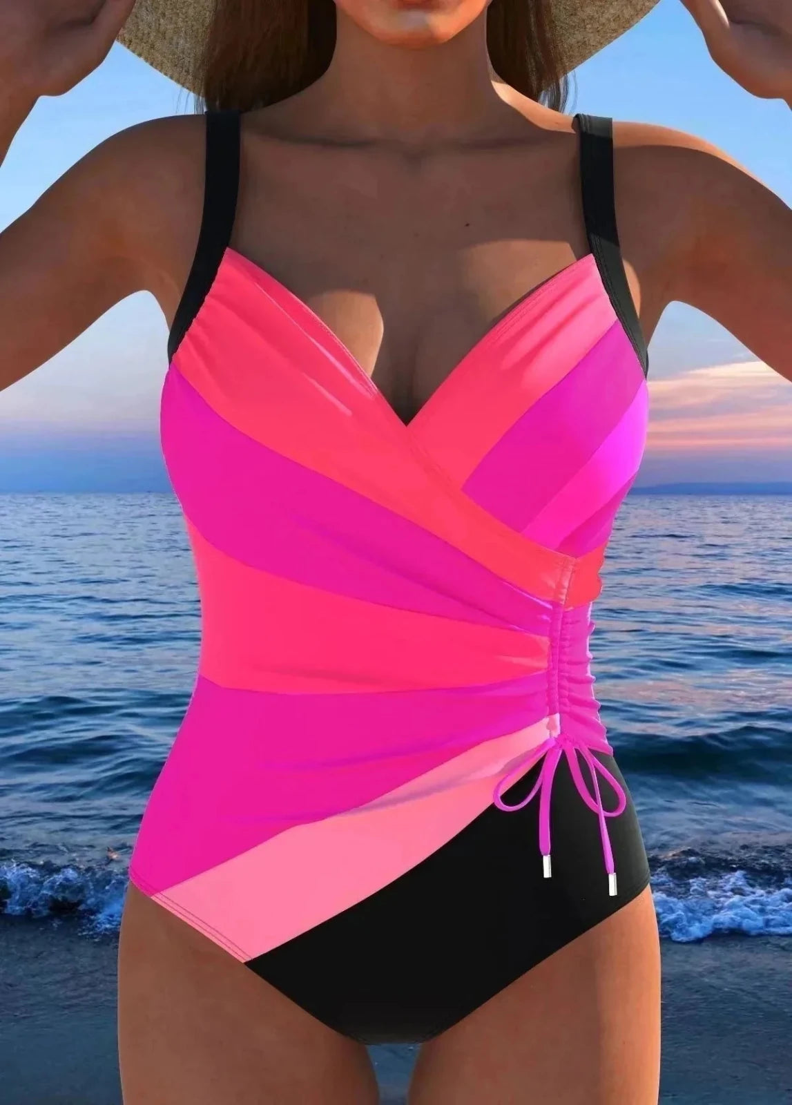 Violet | Flattering Tummy Control Cross - Front Tankini - Hot Pink - 4