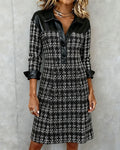 Freya | Chic Tweed A-Line Shirt Dress With Leather Trim