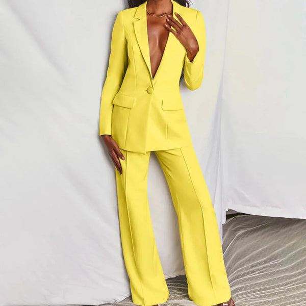Women's Two Piece Blazer Suit with Pants — Delia Wide-Leg Tailored