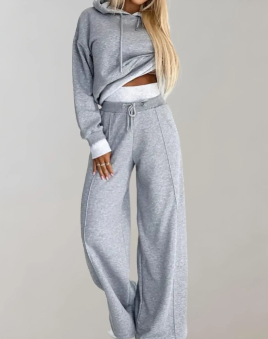 Gray Women's Two-Piece Casual Fit Tracksuit — Erin Hoodie Wide-Leg - Studio Casual